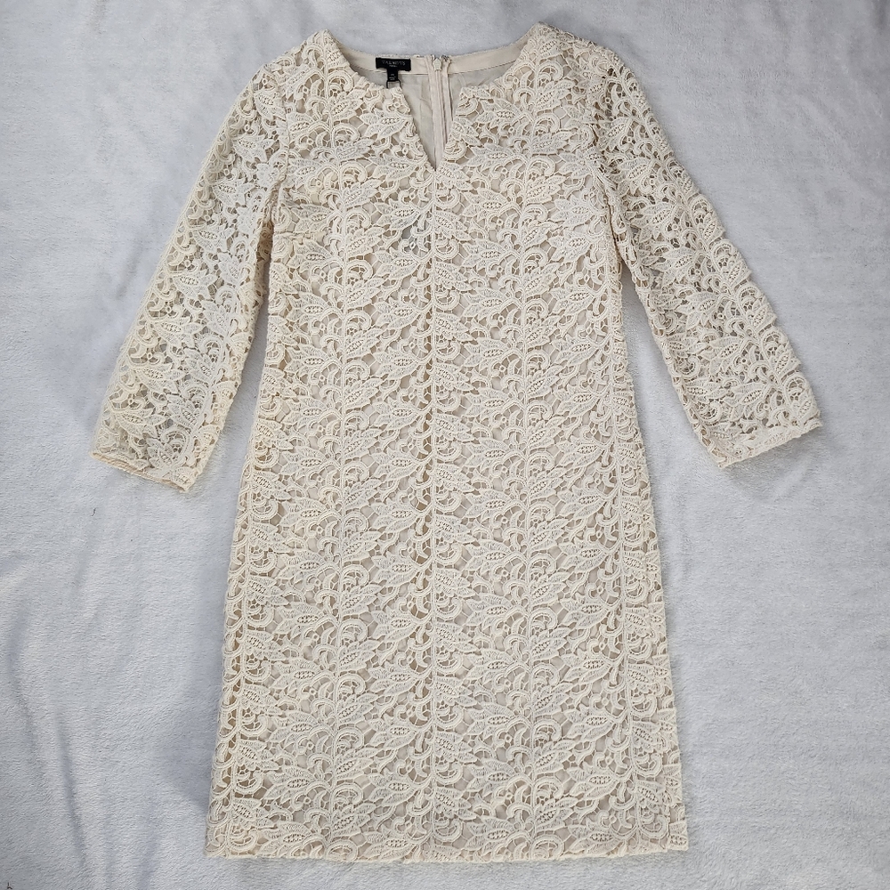 TALBOTS Ivory Lace Shift Dress Wedding Guest Bridal Shower Cocktails Size 2P NWT - Picture 13 of 14